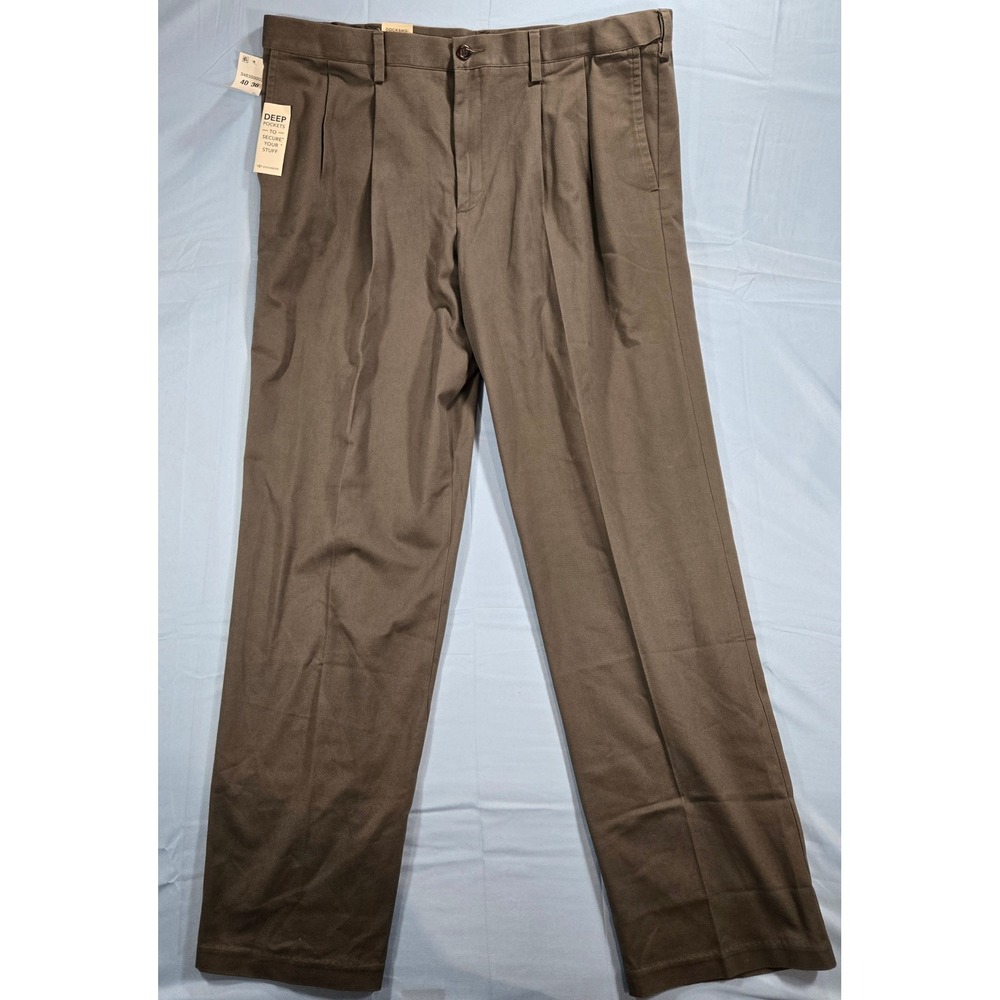 Dockers Mens Easy Khaki Big & Tall Classic Fit Pleated Pants Brown 40x36 NWT